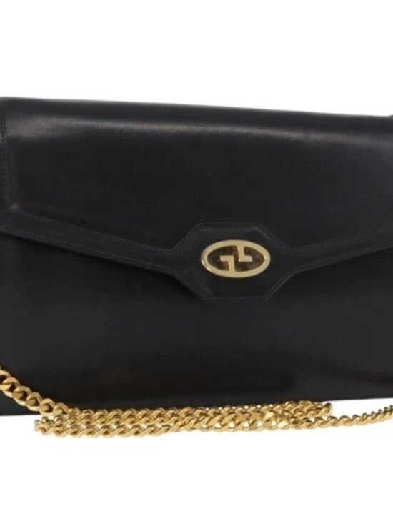 Gucci Handbags - GUCCI Chain Shoulder Bag Leather Black Gold Auth 182515
